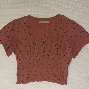 mauve pink polka dot button down crop top